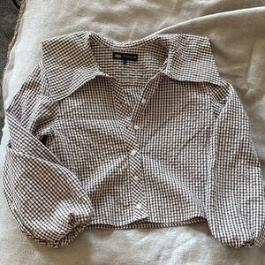 Zara Beige Checkered Button-Up Shirt